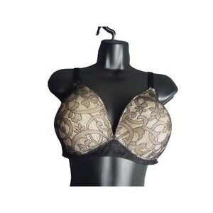 Ambrielle Black Tan Floral Print Lace Back Smoothing Wire Free 36DD